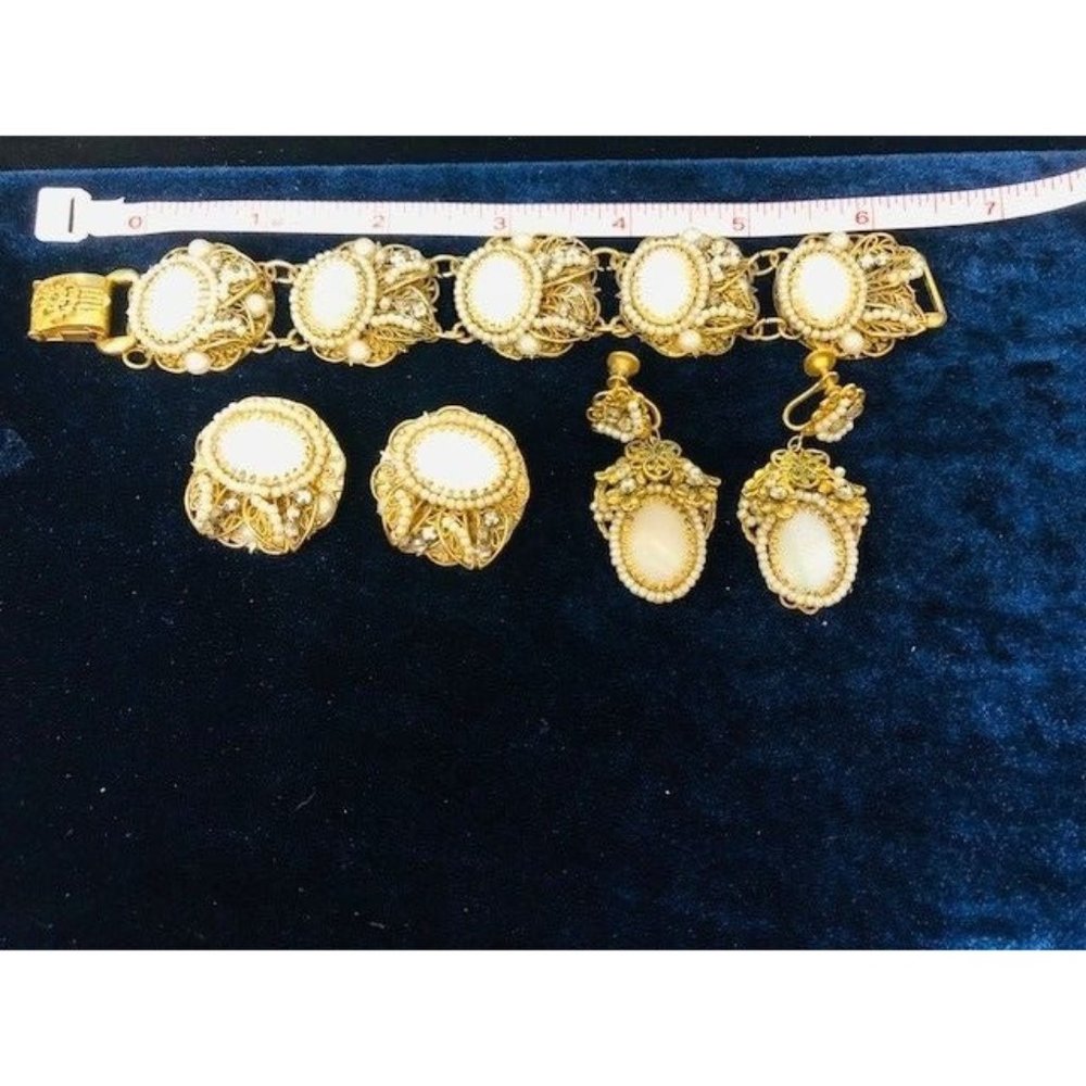 Elegant Mariam Haskell Mother of Pearl Bracelet and Earring Set‎